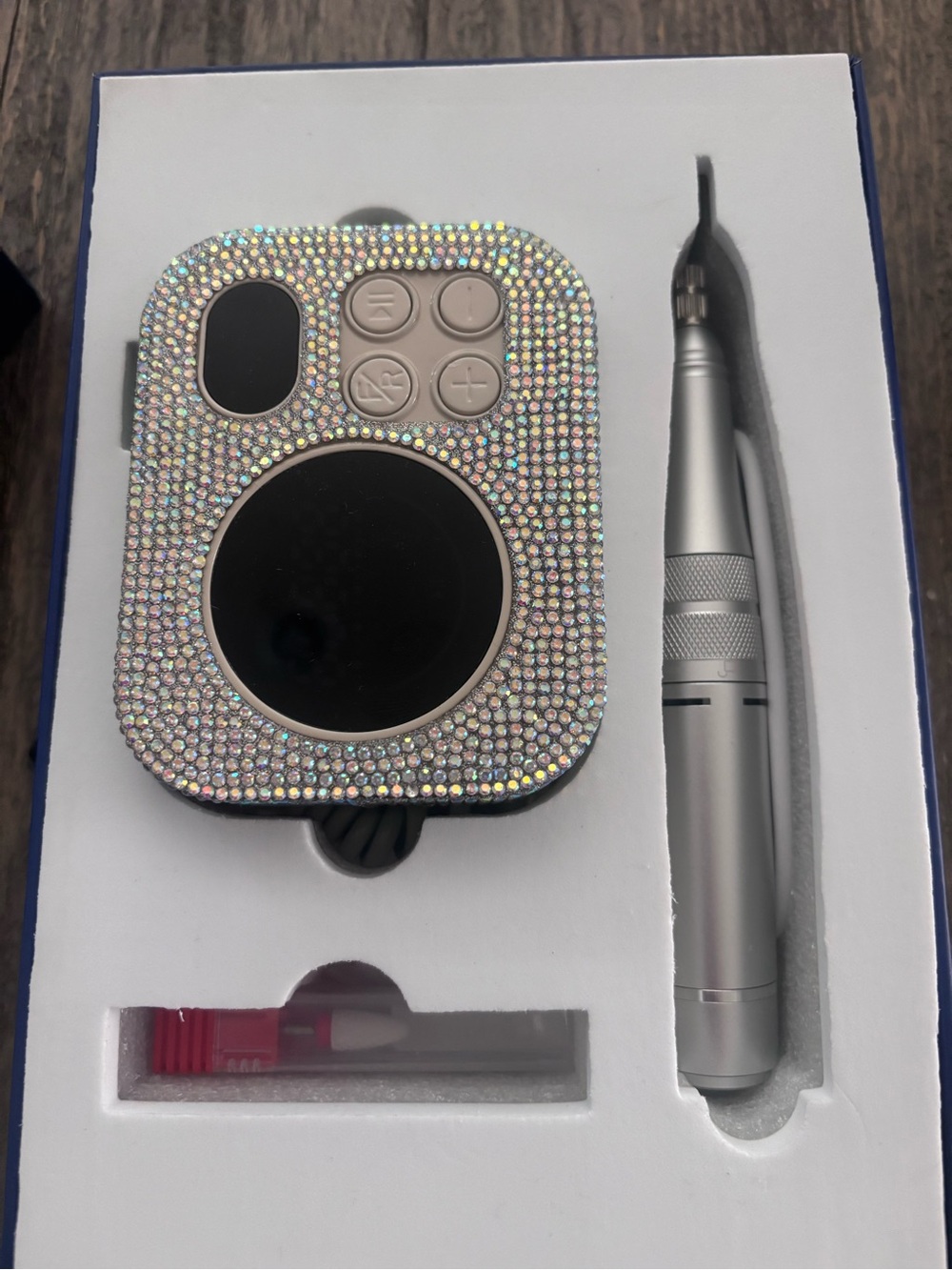 Rhinestone Embellished Portable nail drill - Sparkling Silver